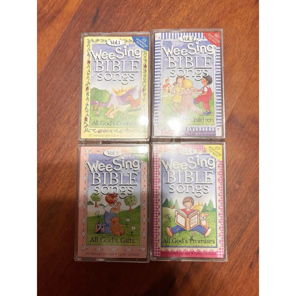 Set 4 Vintage Wee Sing Bible Songs Cassette Tapes Volume 1-4 Kids Music Sealed
